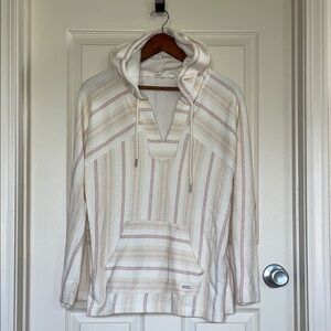 Roxy cream & pink striped Baja hoodie w/ V-notch & kangaroo pocket